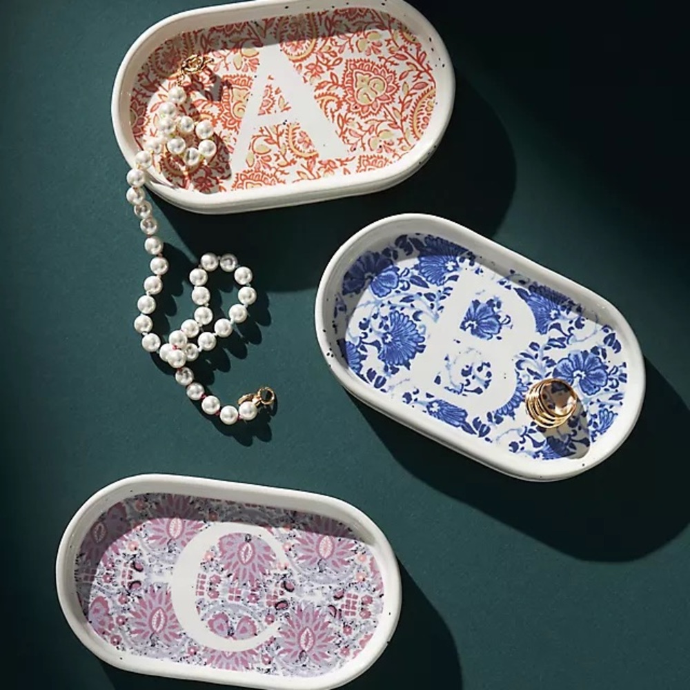 Anthropologie Blockprinted Monogram trinket dish with the letter "A" - Picture 3 of 3